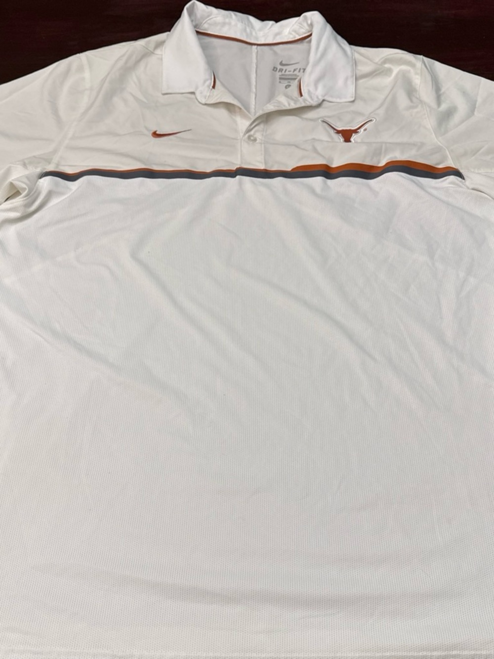 Nike White Polo with Burnt Orange & Gray Stripe